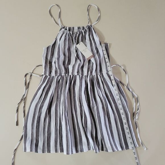 Calia Varigated Stripe Split Neck Halter Swim Cover-Up Mini Dress - Picture 2 of 10